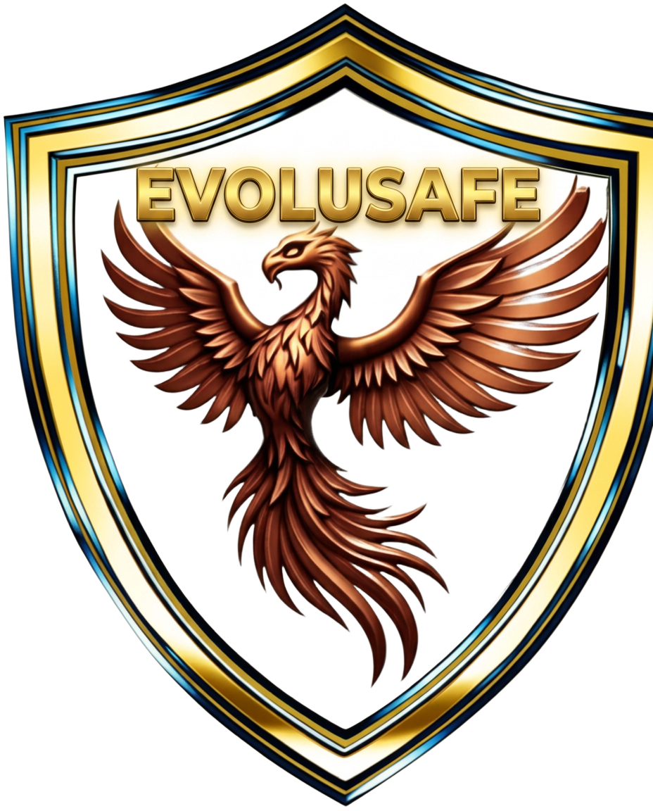 Logo de EVOLUSAFE: ave fénix dorada dentro de un escudo